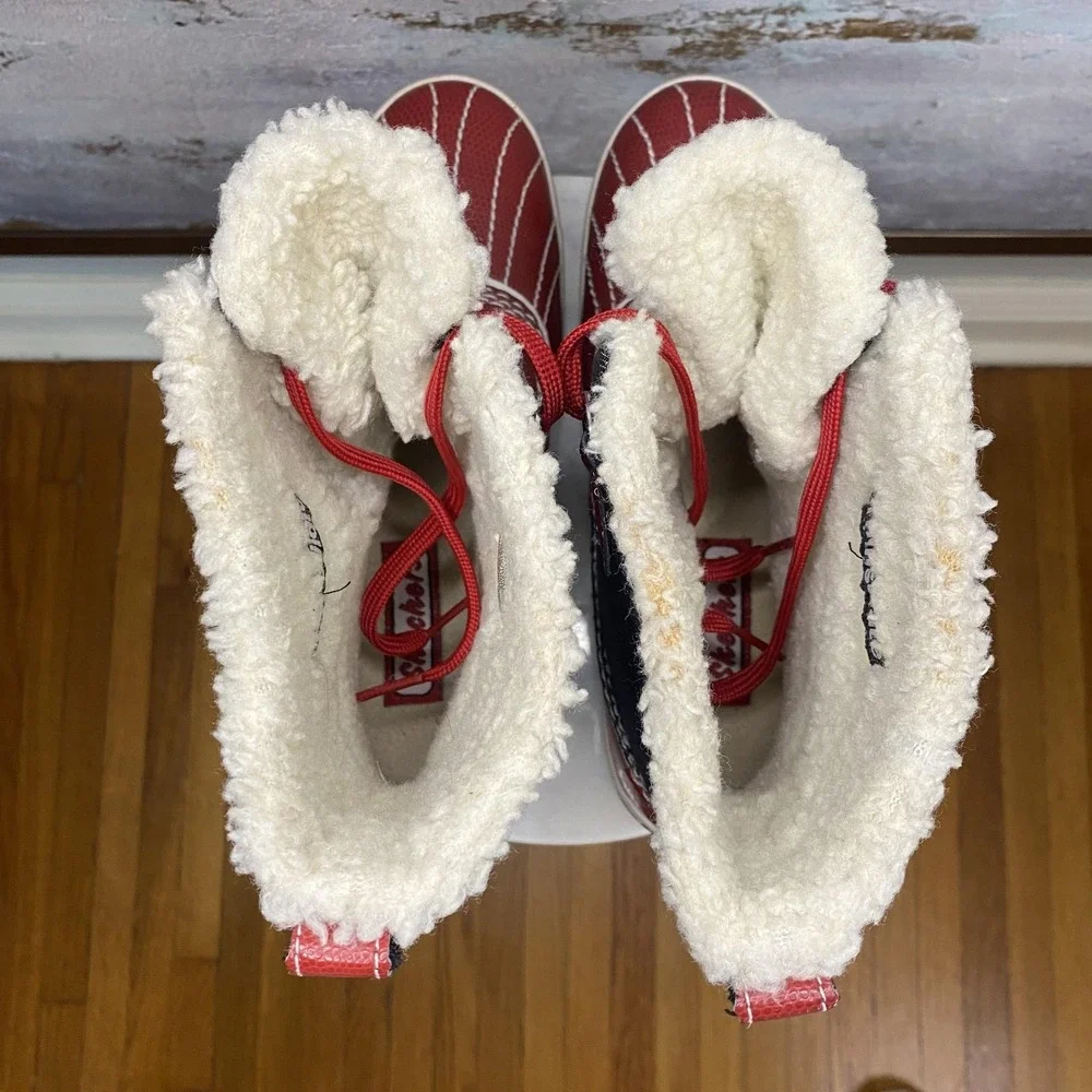 Skechers Snow Boots Womens Size 7.5 Red Waterproof Faux Fur Lace Up Mid Calf